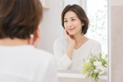 ミストケアで気持ちよく過ごす女性